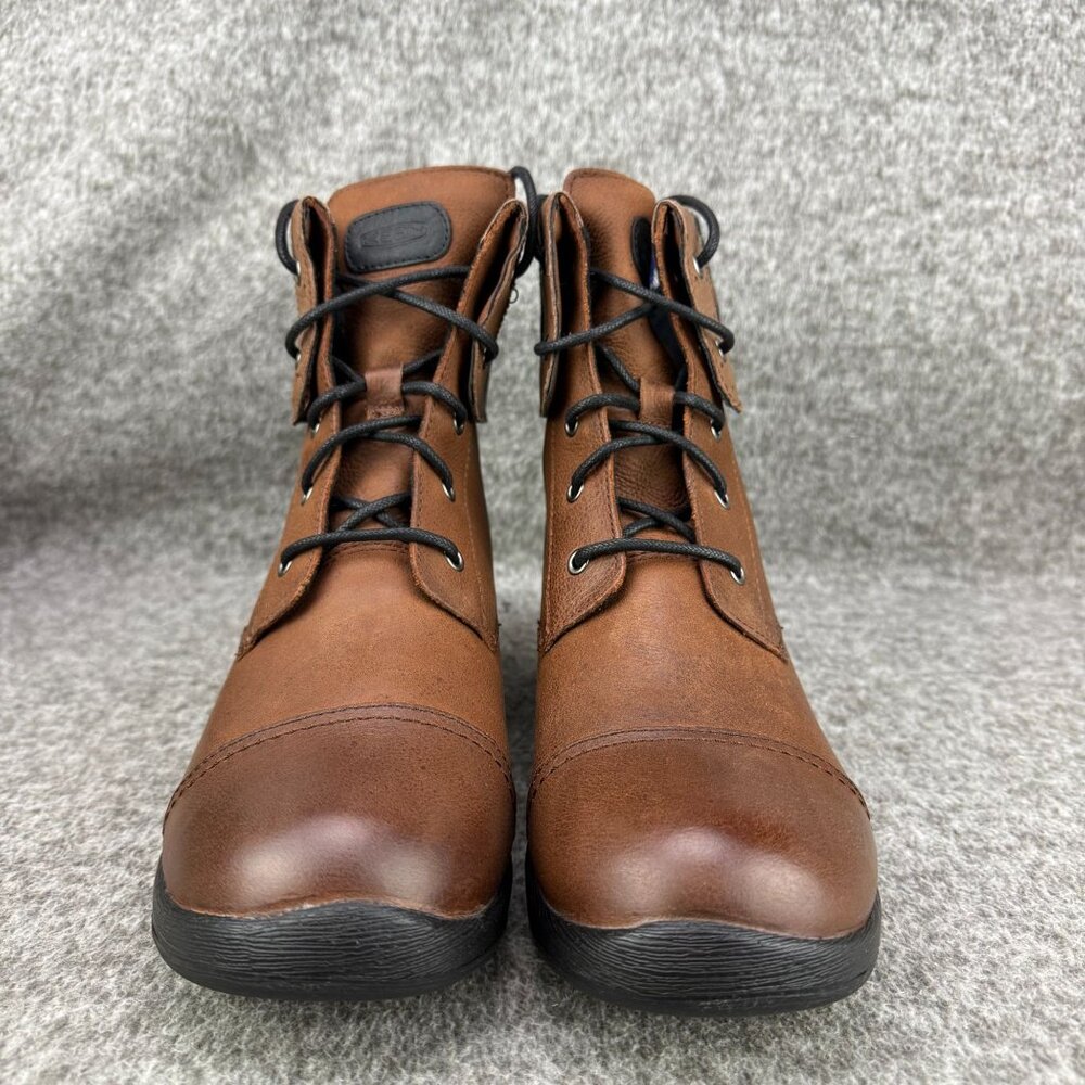 ✅Women's 10 Keen Tyretread Brown Leather Lace Up Ankle Boots Tortoise Shell Cuff - Picture 5 of 13
